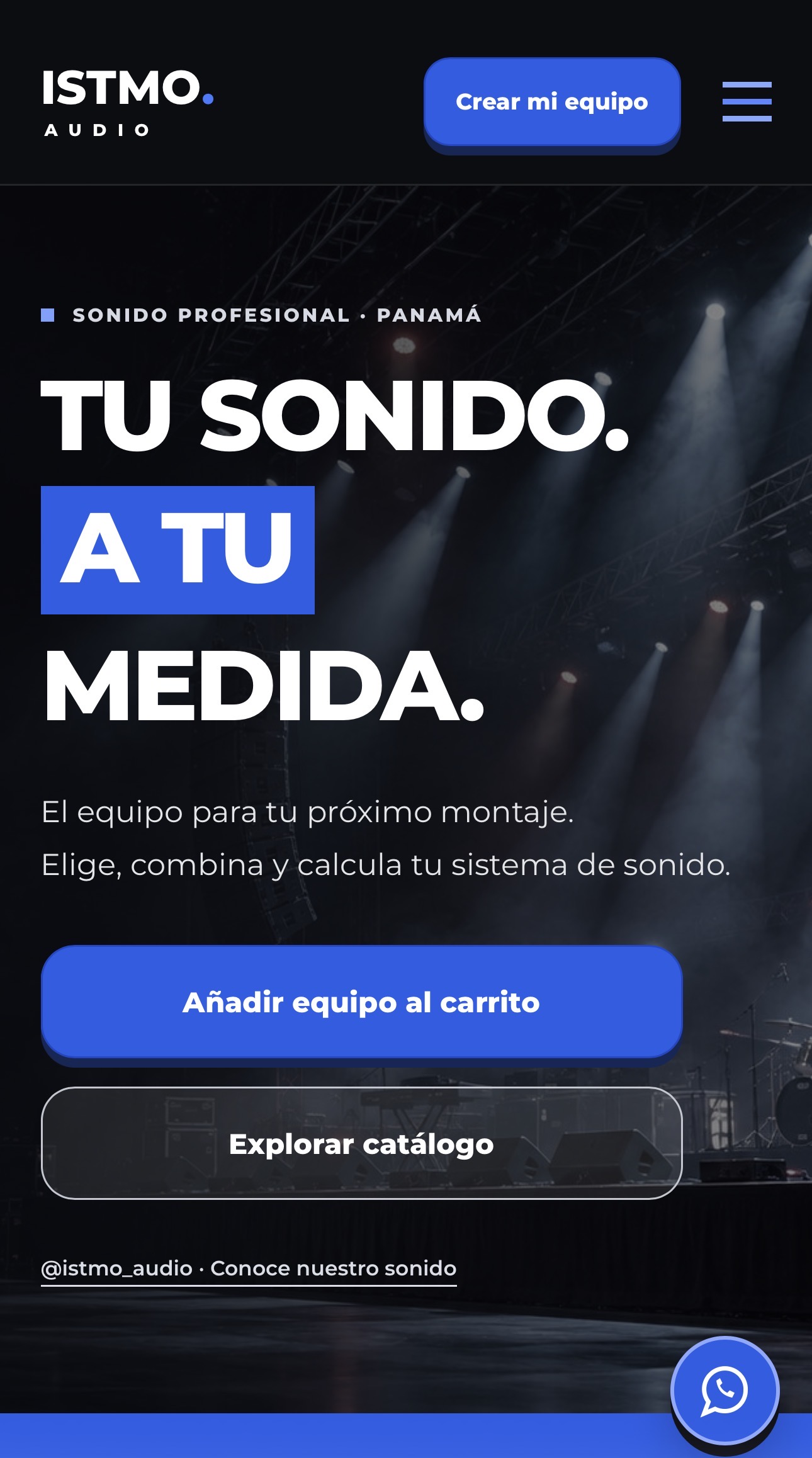 Página de inicio móvil de Istmo Audio, proyecto propio